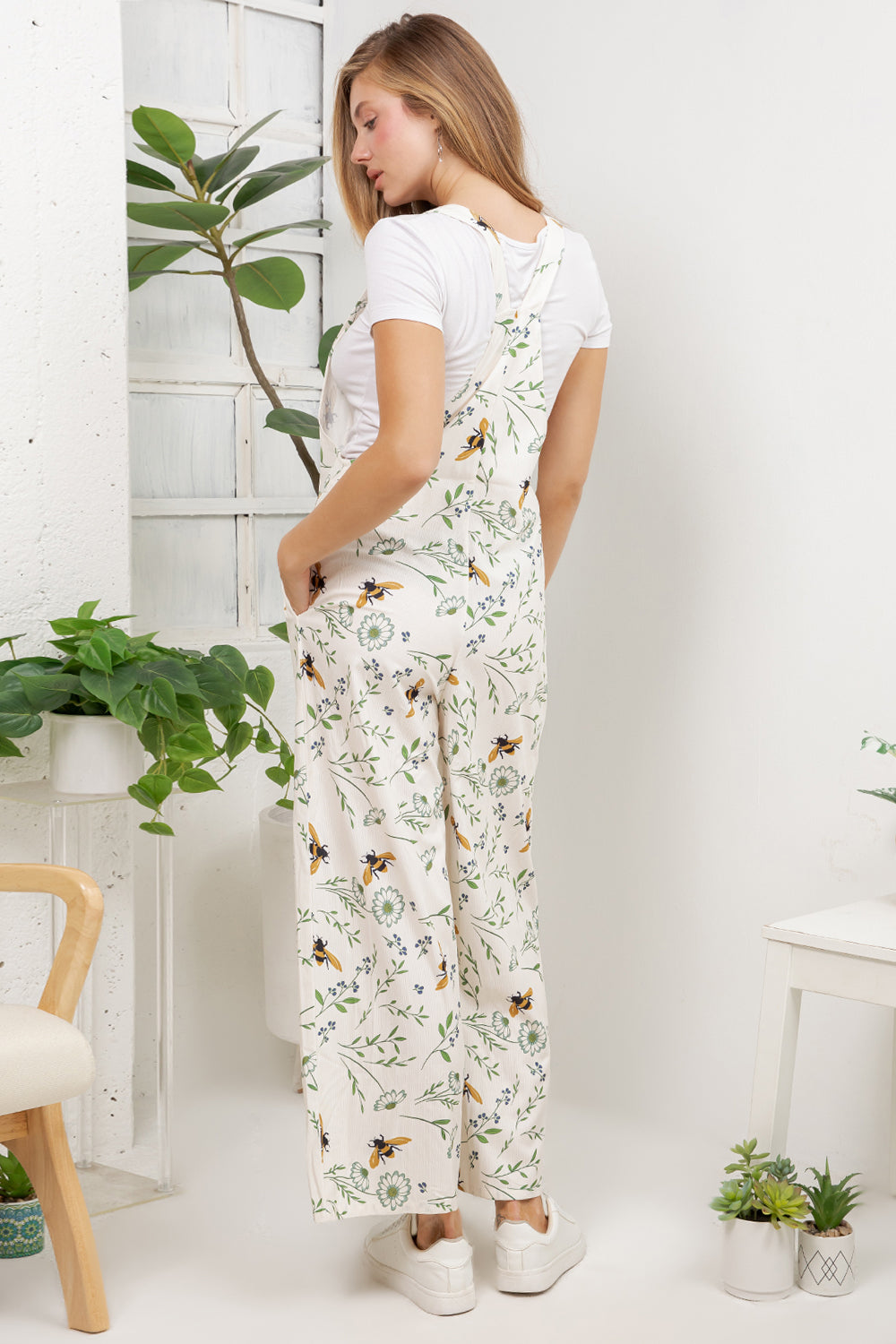 Floral Bees Overall Jumpsuit