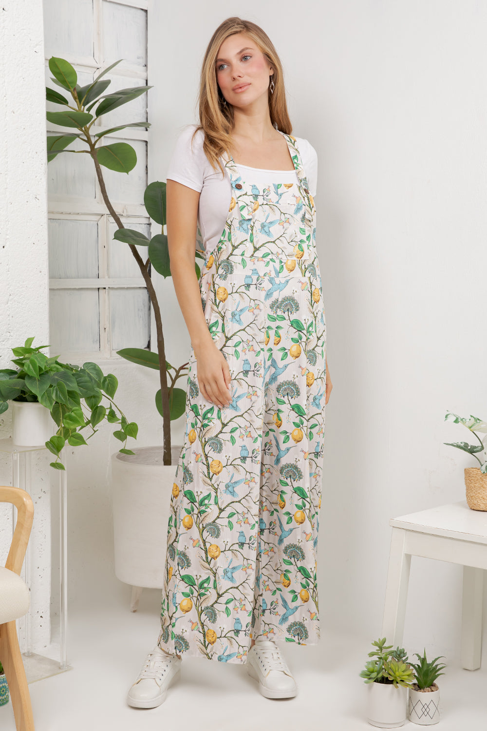 Humming Birds Overall Jumpsuit (Wide Leg)