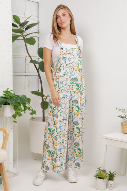 Humming Birds Overall Jumpsuit (Wide Leg)