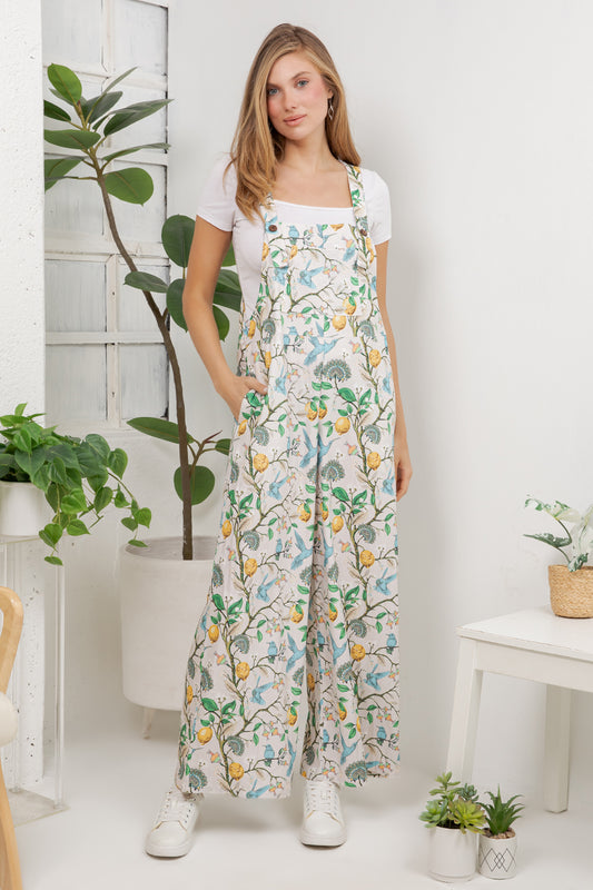 Humming Birds Overall Jumpsuit (Wide Leg)