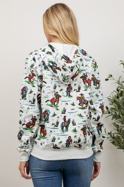 Cow Boy Print Zipper Hoodie