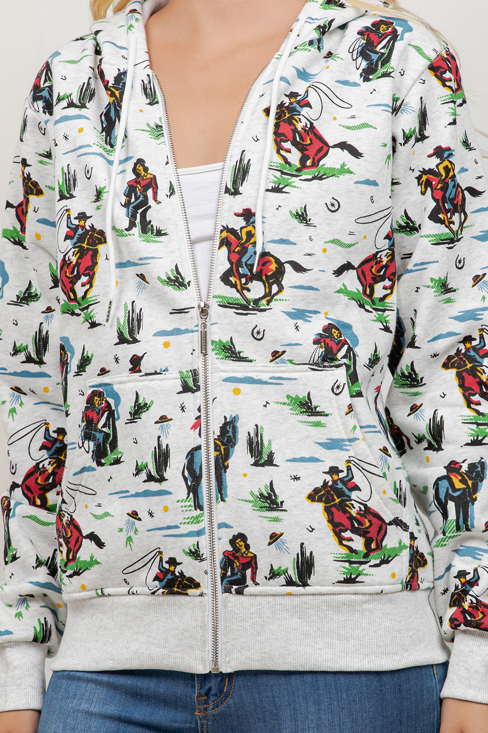 Cow Boy Print Zipper Hoodie