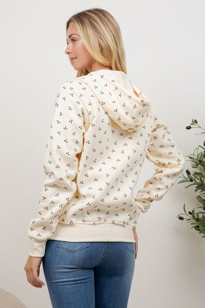Cherry Print Zipper Hoodie