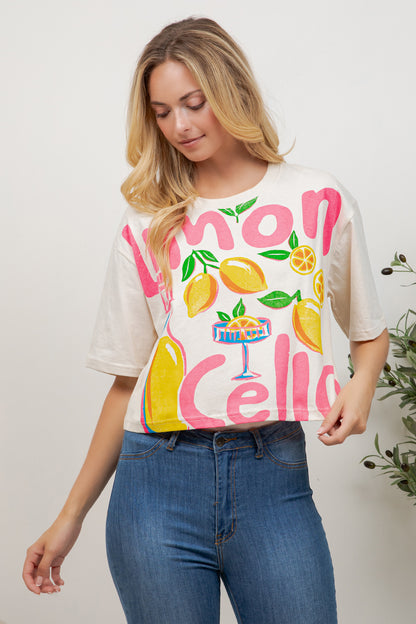 Lemon Print Cotton Crop Top