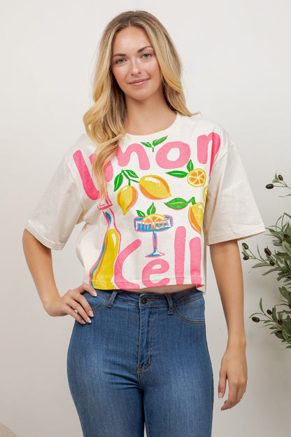 Lemon Print Cotton Crop Top