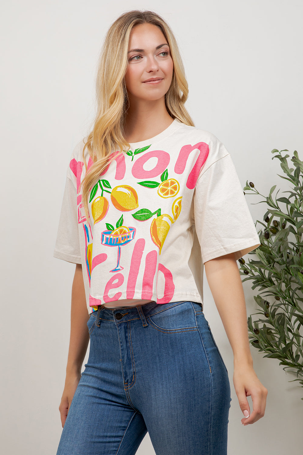 Lemon Print Cotton Crop Top