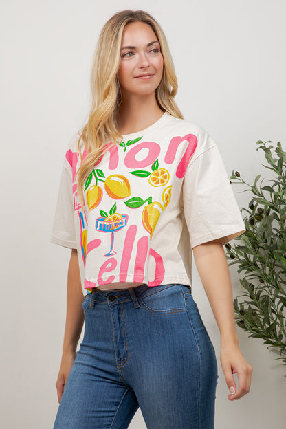 Lemon Print Cotton Crop Top