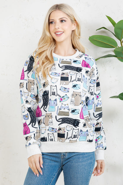 Colorful Cat Fleece Sweatshirt
