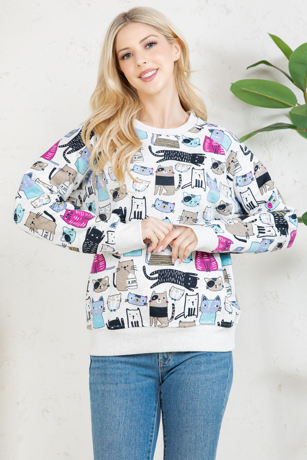 Colorful Cat Fleece Sweatshirt