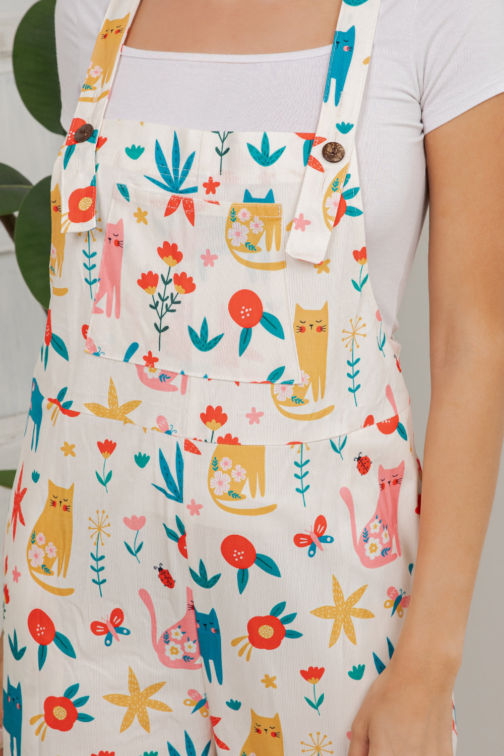 Floral Cats Overall Jumpsuit