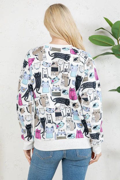 Colorful Cat Fleece Sweatshirt