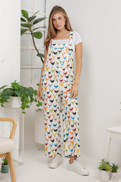 Colorful Chickens Overall Jumpsuit