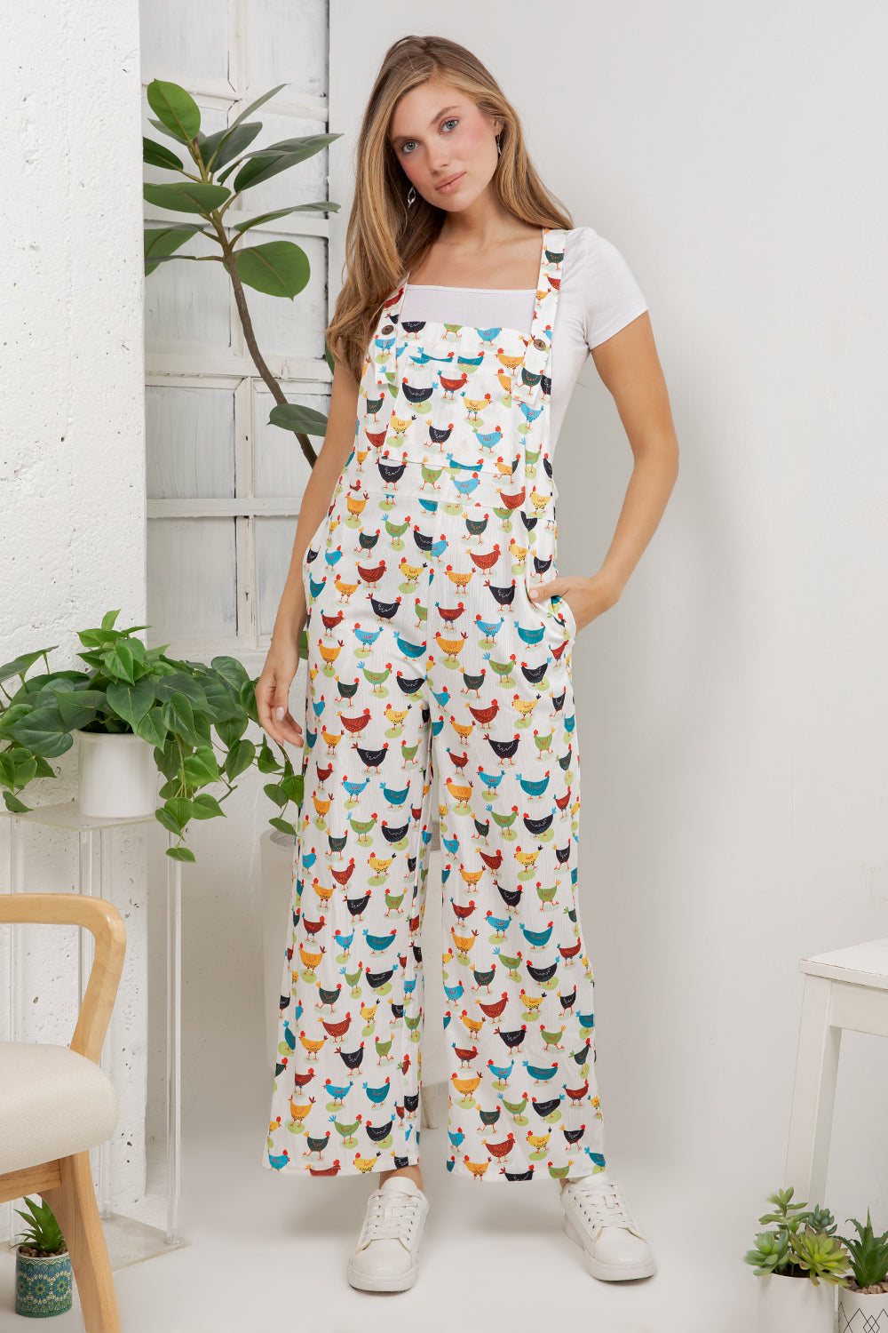 Colorful Chickens Overall Jumpsuit