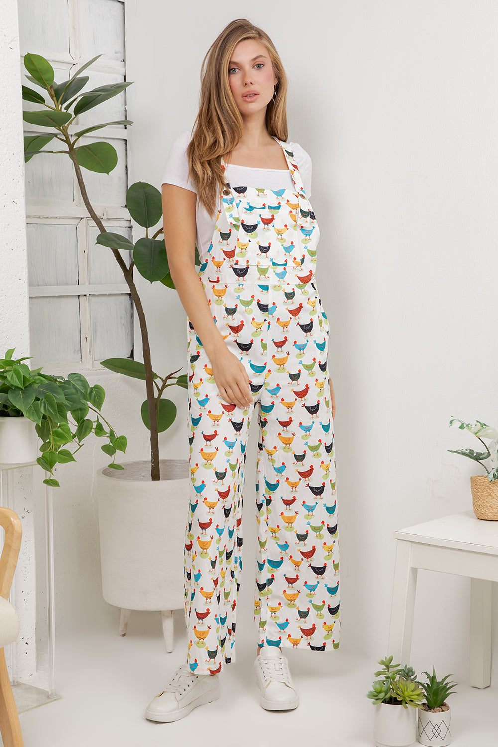 Colorful Chickens Overall Jumpsuit