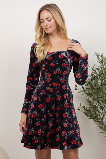 Retro Rose Velvet Dress