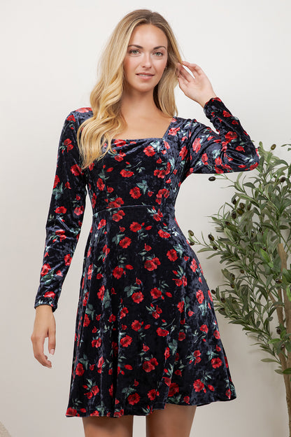 Retro Rose Velvet Dress