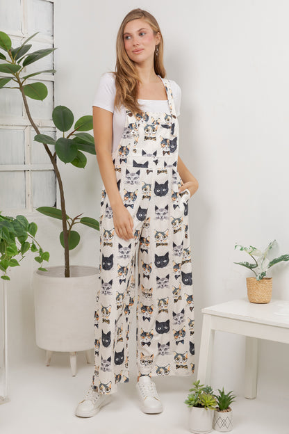Cat Faces Overall Jumpsuit (Wide Leg)