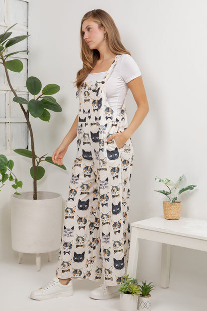 Cat Faces Overall Jumpsuit (Wide Leg)