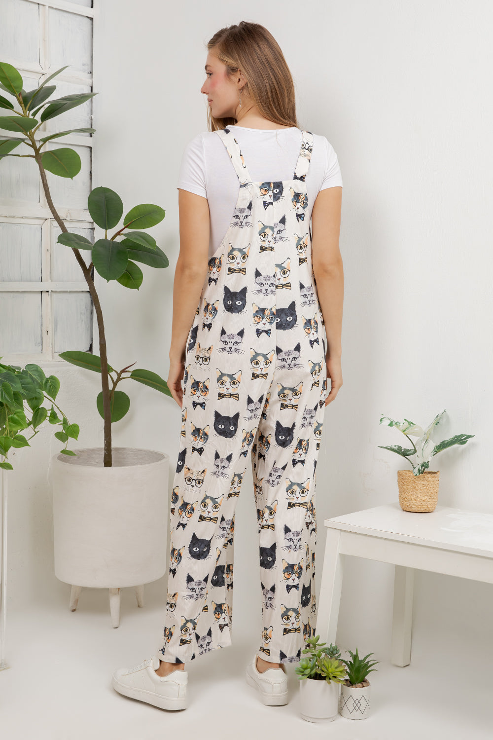 Cat Faces Overall Jumpsuit (Wide Leg)