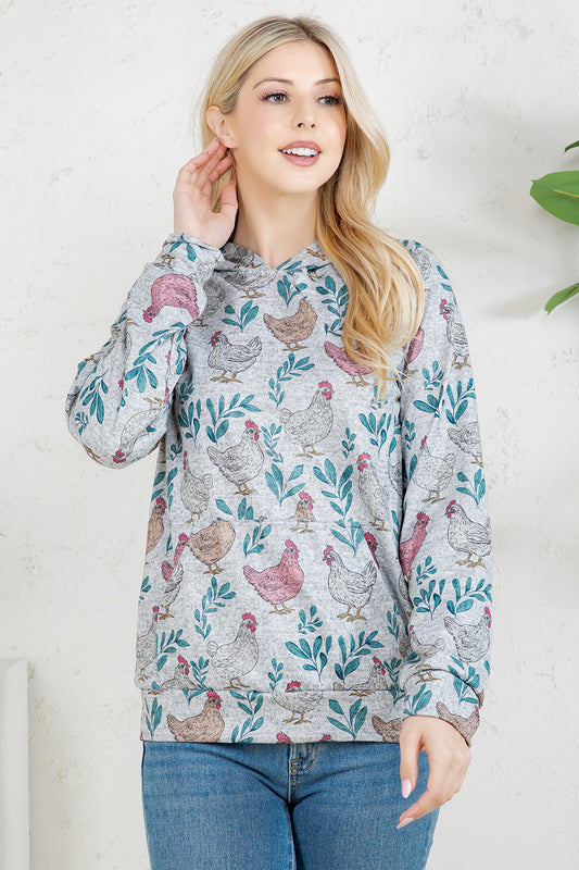 Hen print Pullover Hoodie