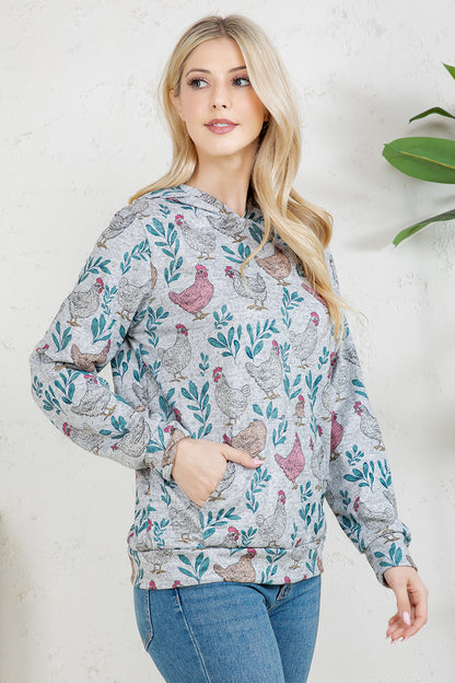 Hen print Pullover Hoodie