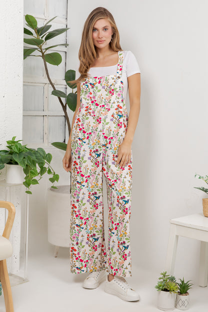 Floral Humming Birds Jumpsuit (Wide Leg)