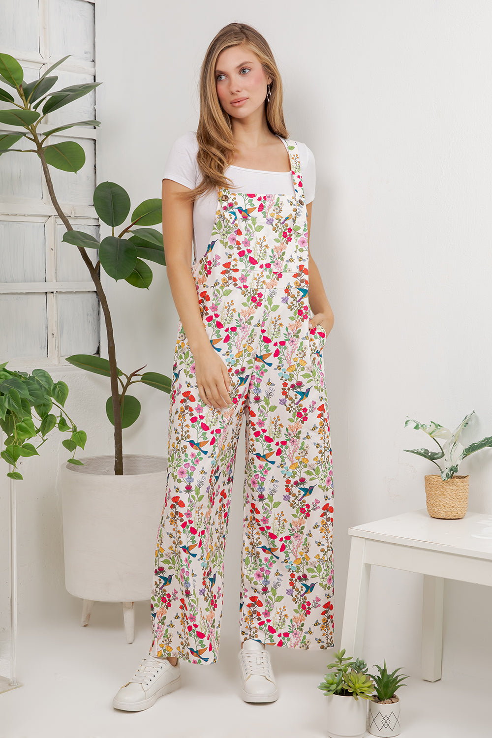 Floral Humming Birds Jumpsuit (Wide Leg)