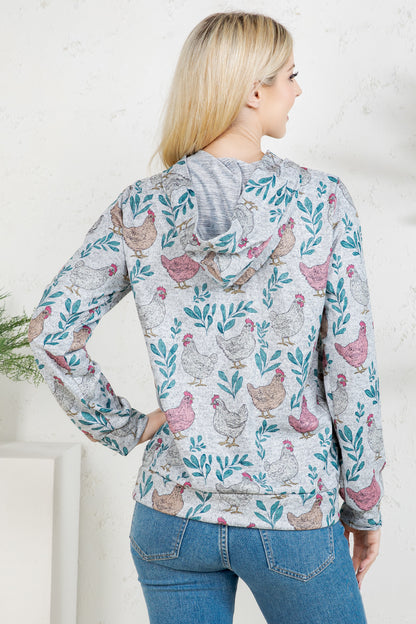 Hen print Pullover Hoodie