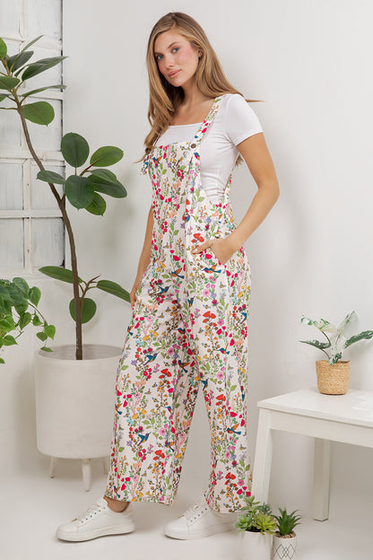 Floral Humming Birds Jumpsuit (Wide Leg)