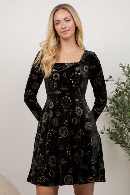 Retro Celesital Velvet Dress
