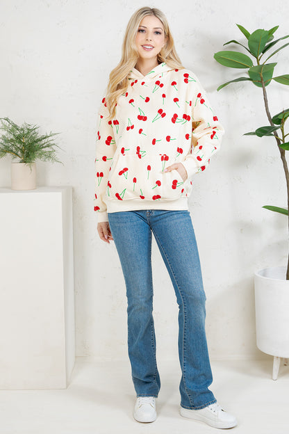 Retro Cherry Pullover Fleece Hoodie