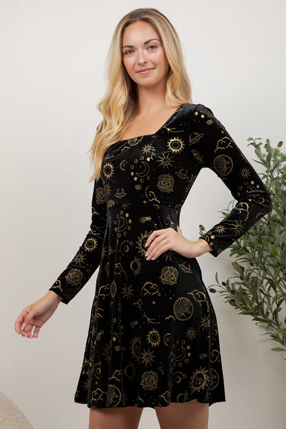 Retro Celesital Velvet Dress