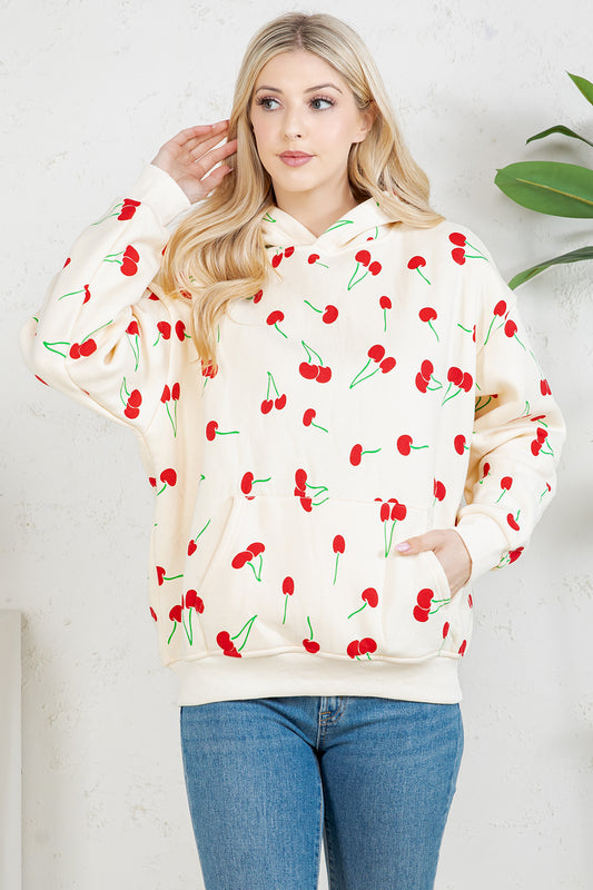 Retro Cherry Pullover Fleece Hoodie