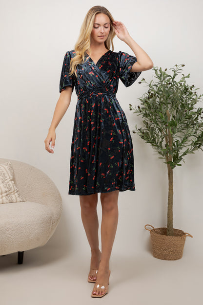 Retro Cherry Velvet Dress