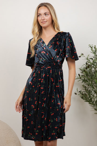 Retro Cherry Velvet Dress