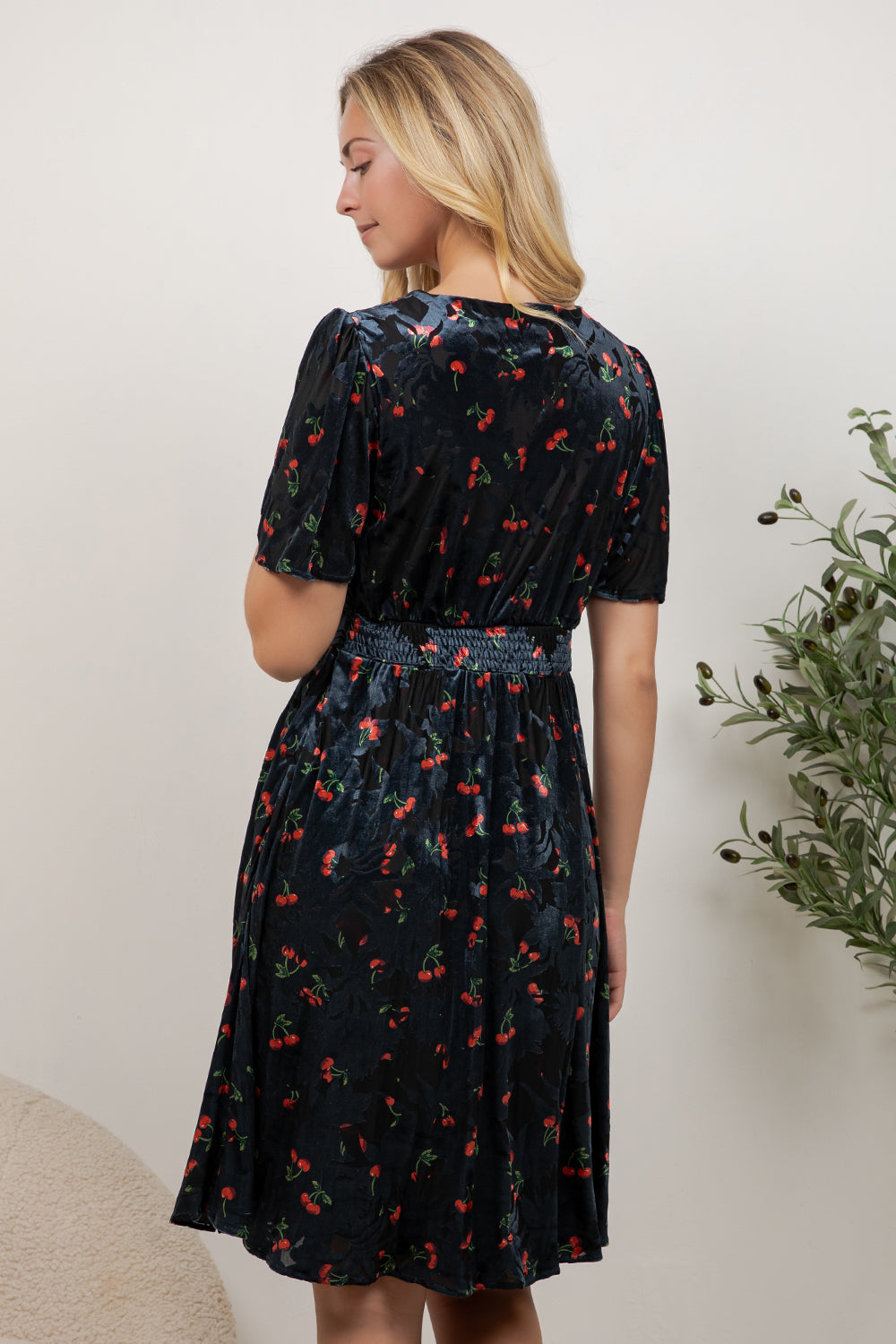 Retro Cherry Velvet Dress