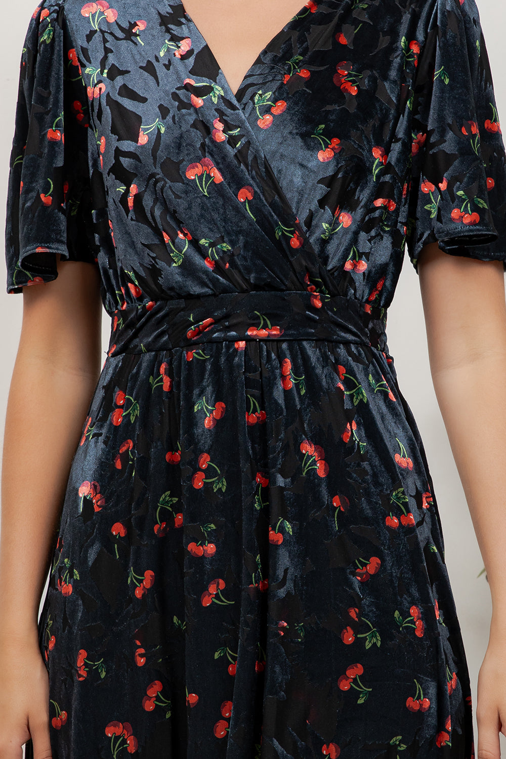 Retro Cherry Velvet Dress