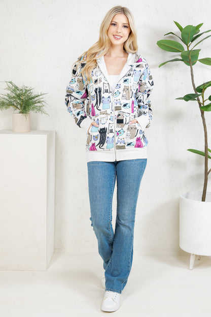 Colorful Cat Fleece Zipper Hoodie