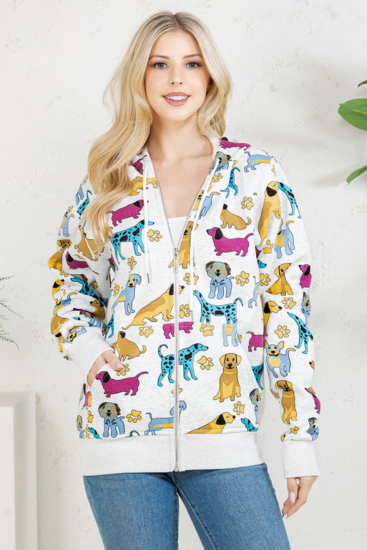 Colorful Dog Fleece Zipper Hoodie