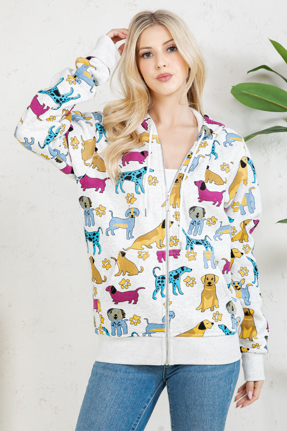 Colorful Dog Fleece Zipper Hoodie