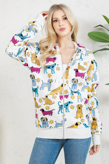 Colorful Dog Fleece Zipper Hoodie