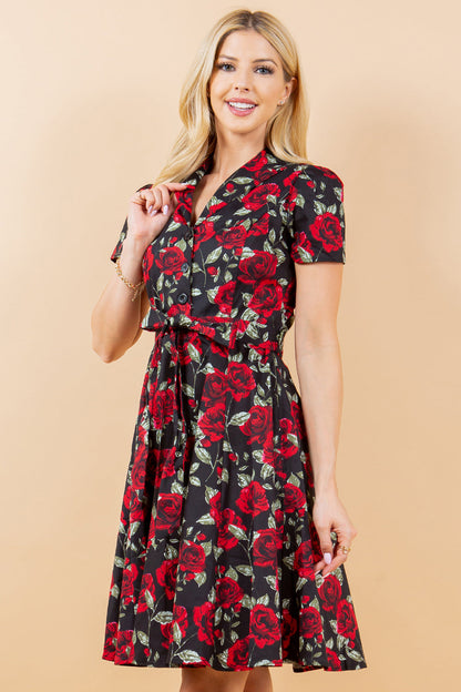 Vintage Rose Fit and Flare Dress- Plus Size