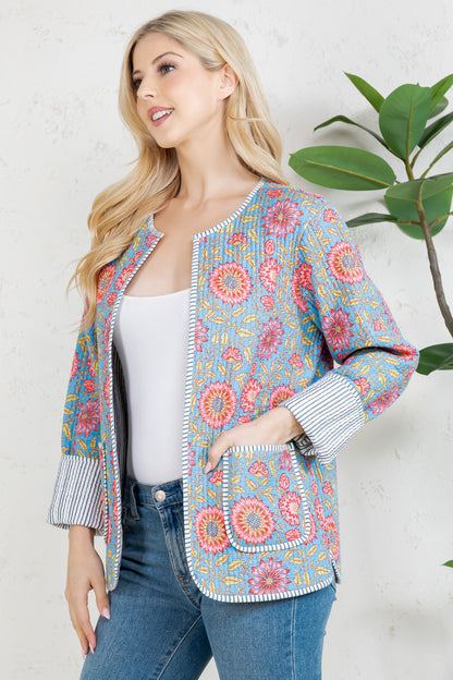 Floral Quilted Cotton Jacket - GREY
