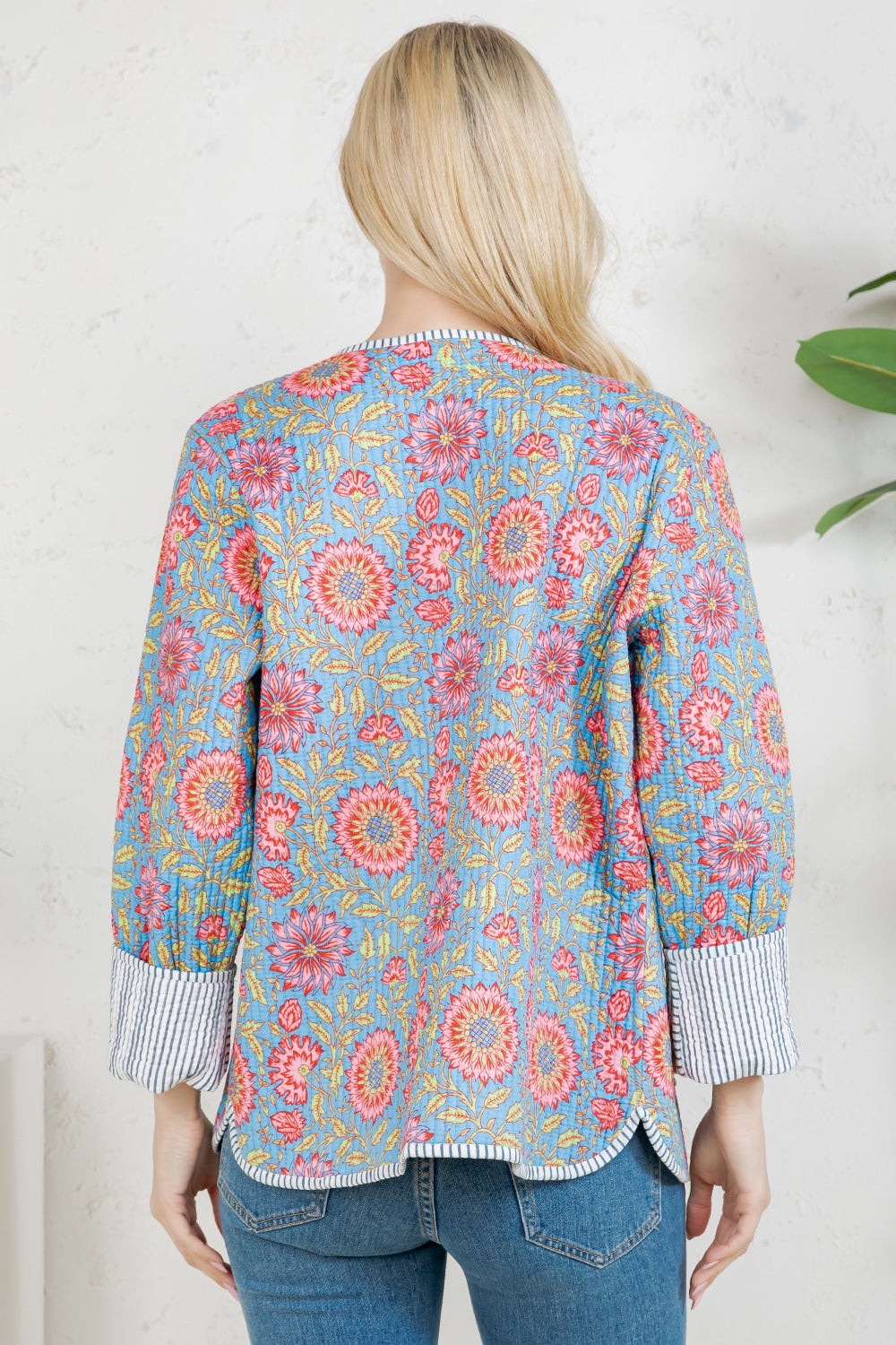 Floral Quilted Cotton Jacket - GREY