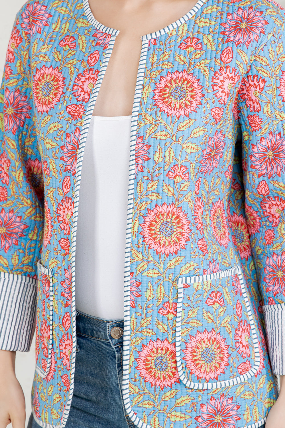 Floral Quilted Cotton Jacket - GREY