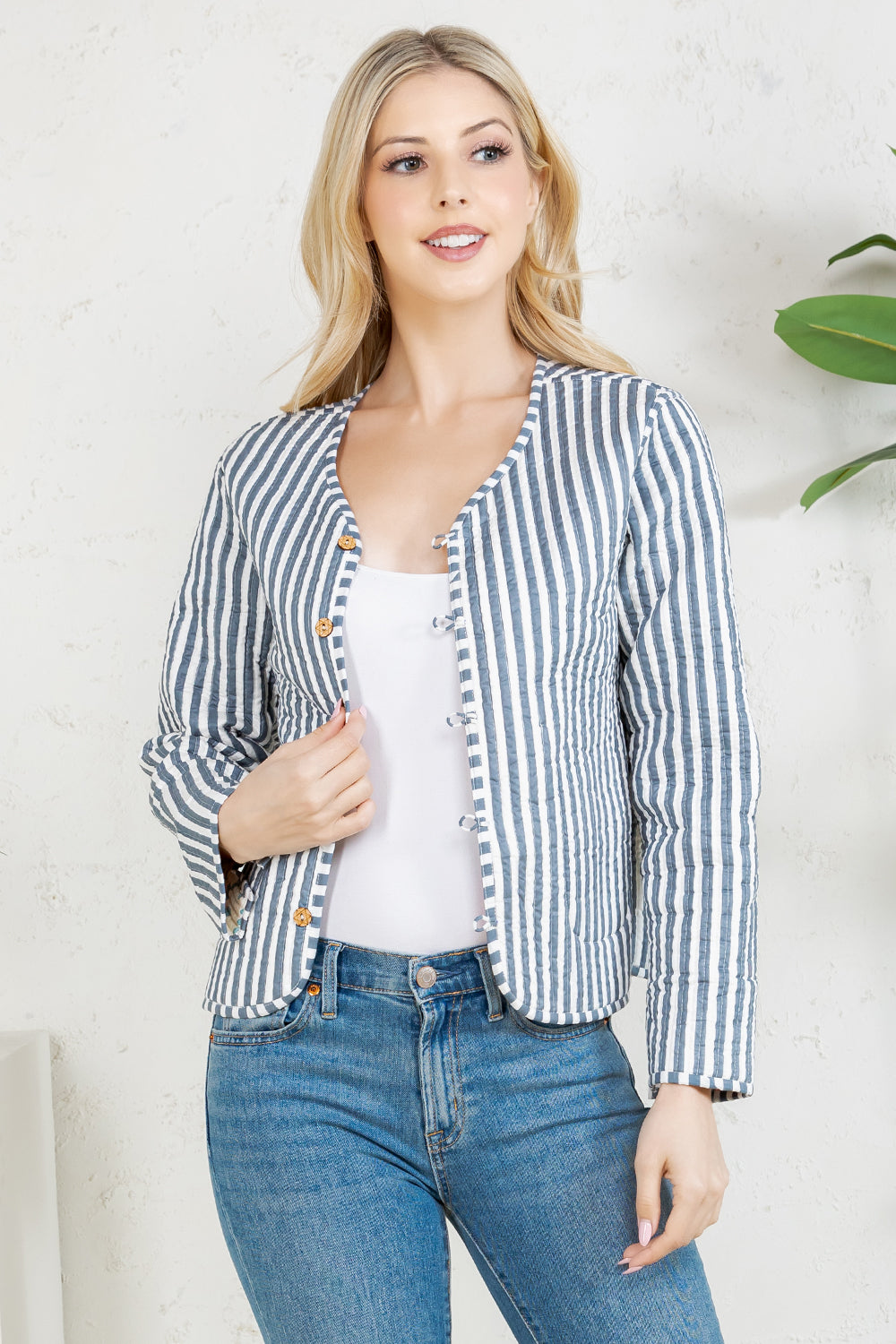Floral Print Quilted Cotton Jacket - WHITE