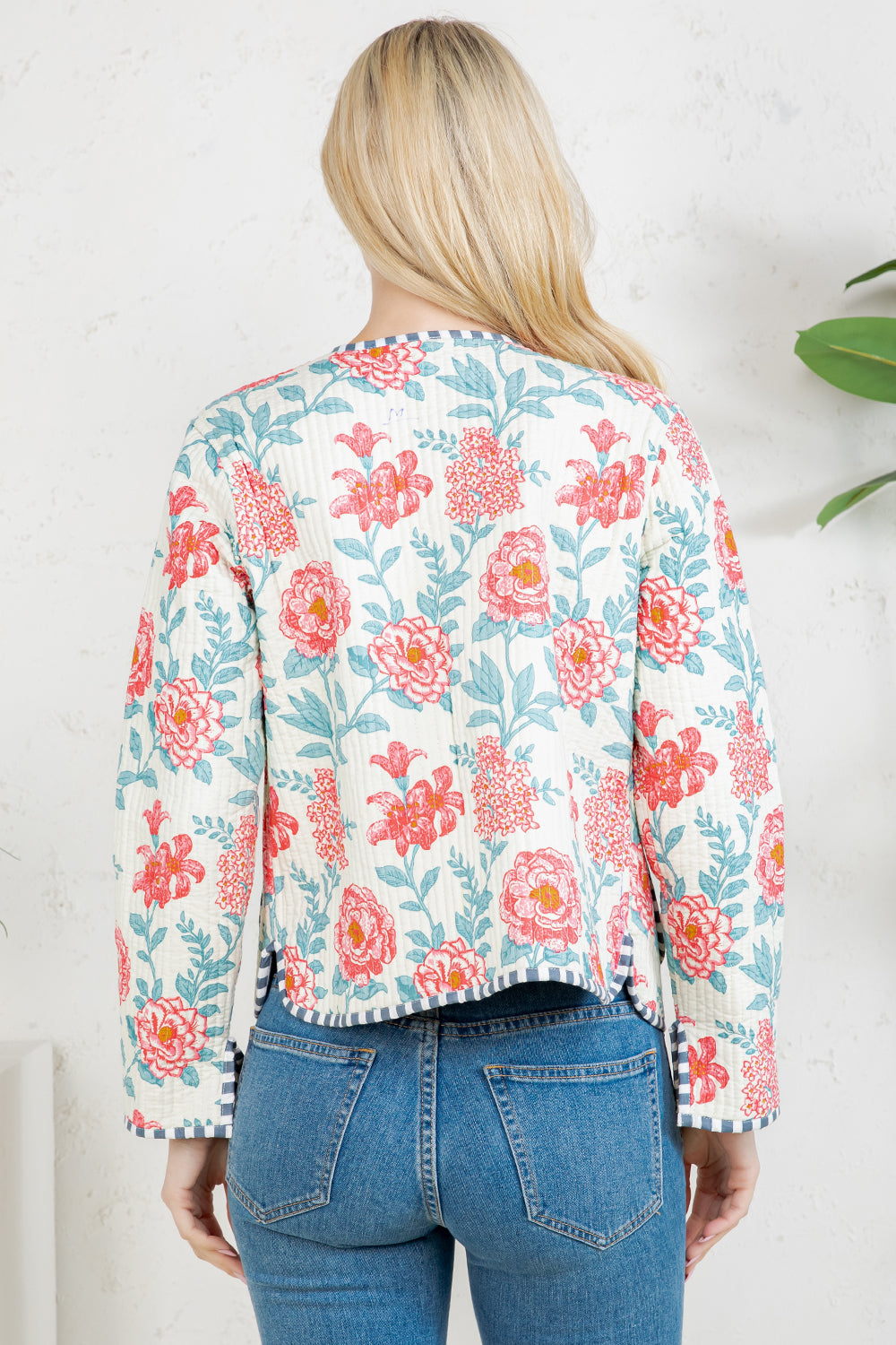 Floral Print Quilted Cotton Jacket - WHITE