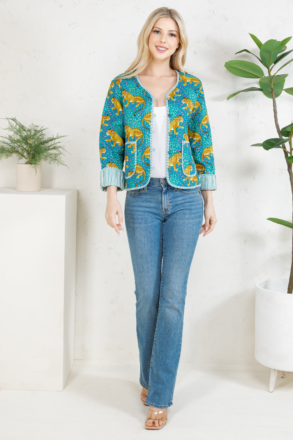 LEAPORD Print Quilted Cotton Jacket - GREEN