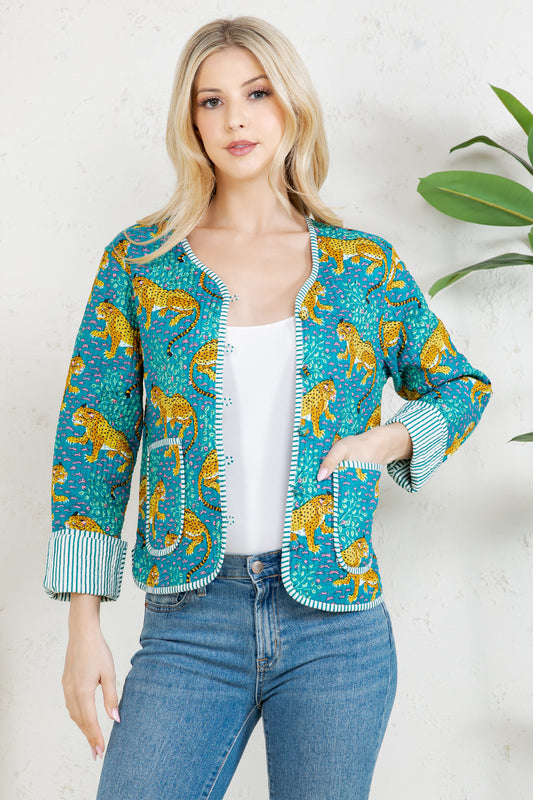 LEAPORD Print Quilted Cotton Jacket - GREEN