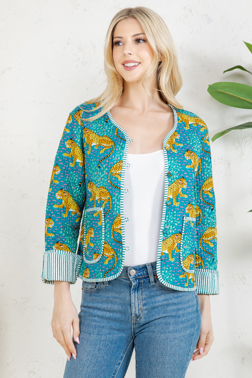 LEAPORD Print Quilted Cotton Jacket - GREEN
